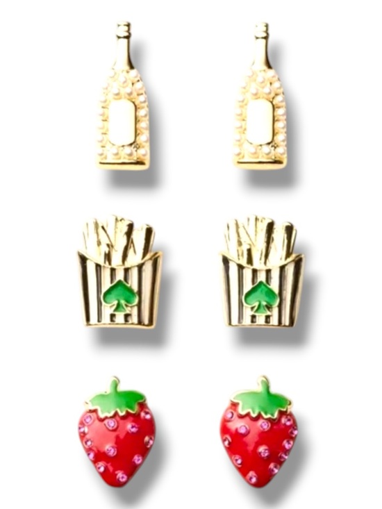 kate spade Jewelry - Kate Spade x Target stud Earrings Set with Strawberries, Fries & Champagne NIB
